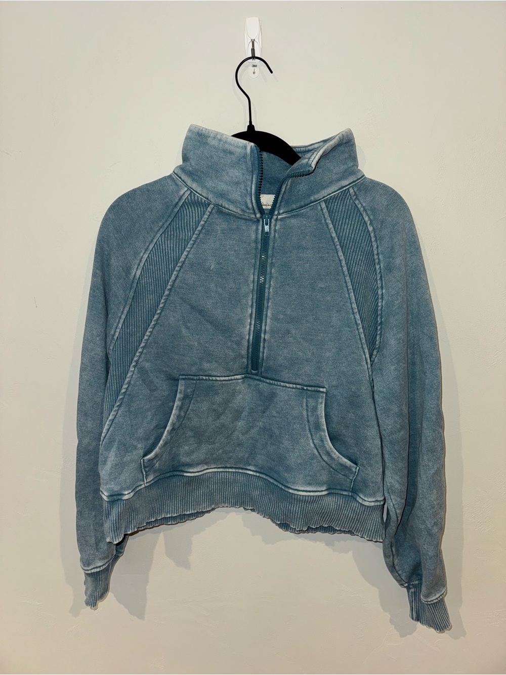 Zenana Outfitters Washed Blue Half-Zip Pullover Hoodie